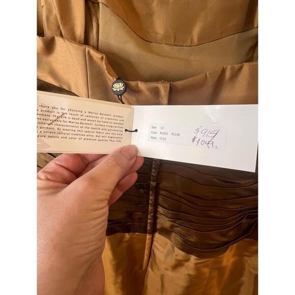 NWT Marisa Baratelli Gold Brown Strapless Convertible Silk Dress S152 Size 12 - Picture 6 of 10